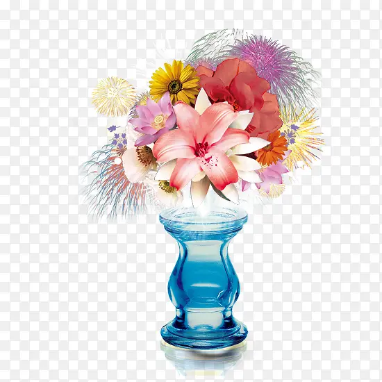 蓝色花瓶上的花