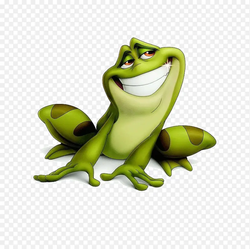 臭美的绿色青蛙露牙齿笑