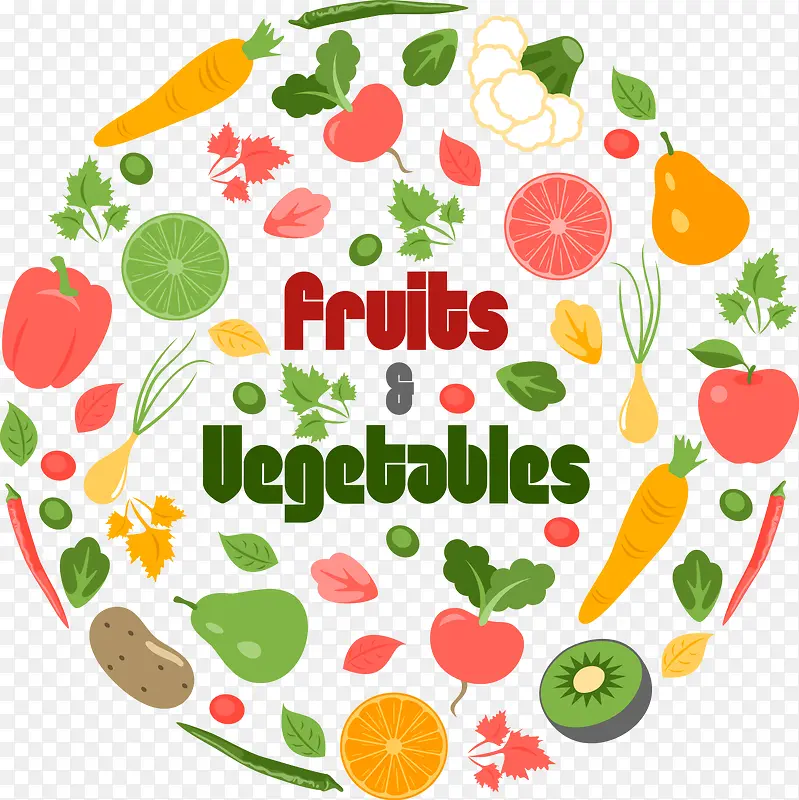 矢量手绘蔬菜和水果