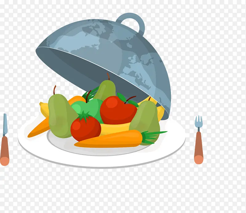 矢量手绘餐盖下的水果和蔬菜