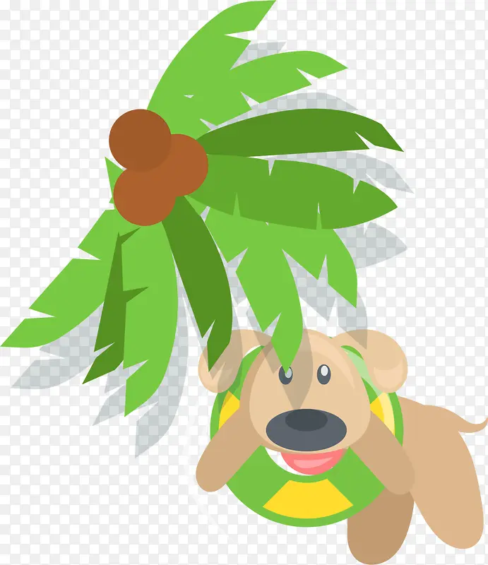 绿色卡通椰树小狗