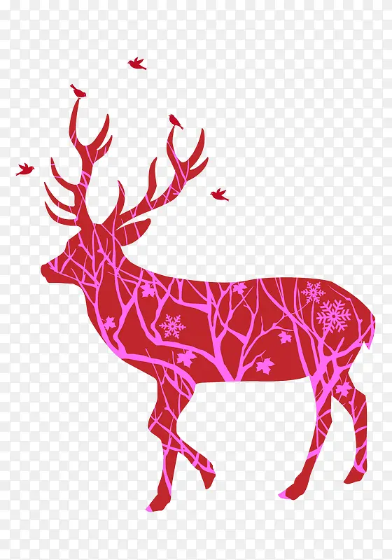 玫红色树形的小鹿