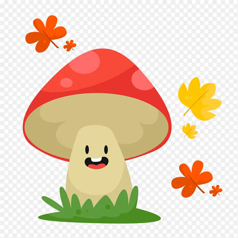 秋季落叶蘑菇矢量图