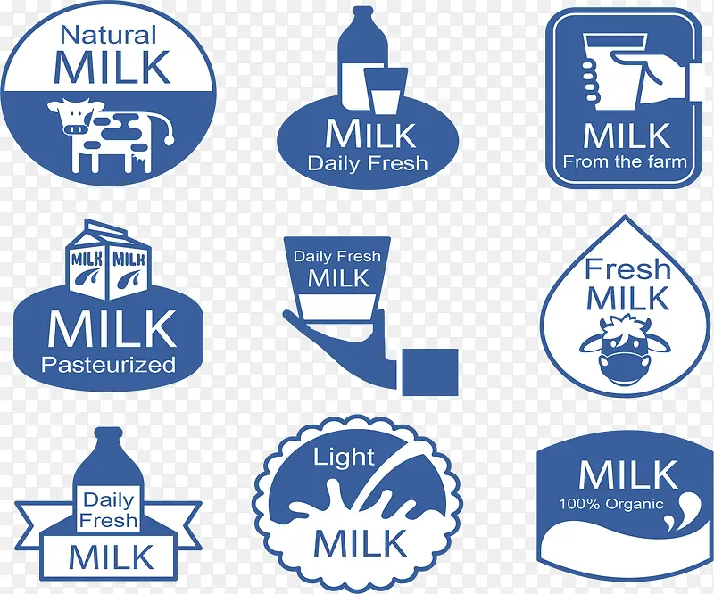 蓝色扁平化复古牛奶商标
