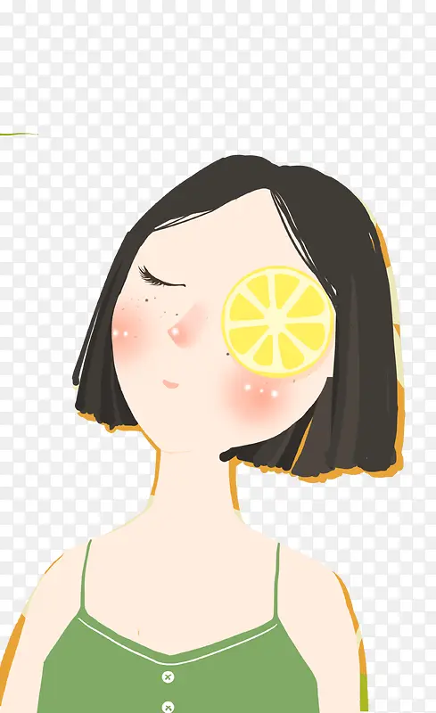 免抠卡通手绘眼睛放柠檬的女孩