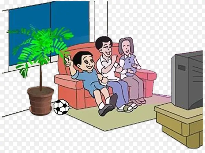 卡通一家人看电视PNG