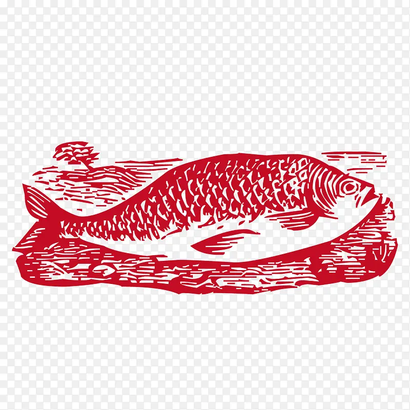 红色木刻鱼版画