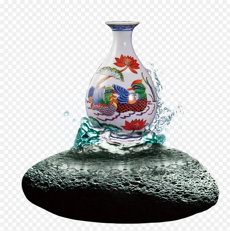 中国风花瓶石头水花