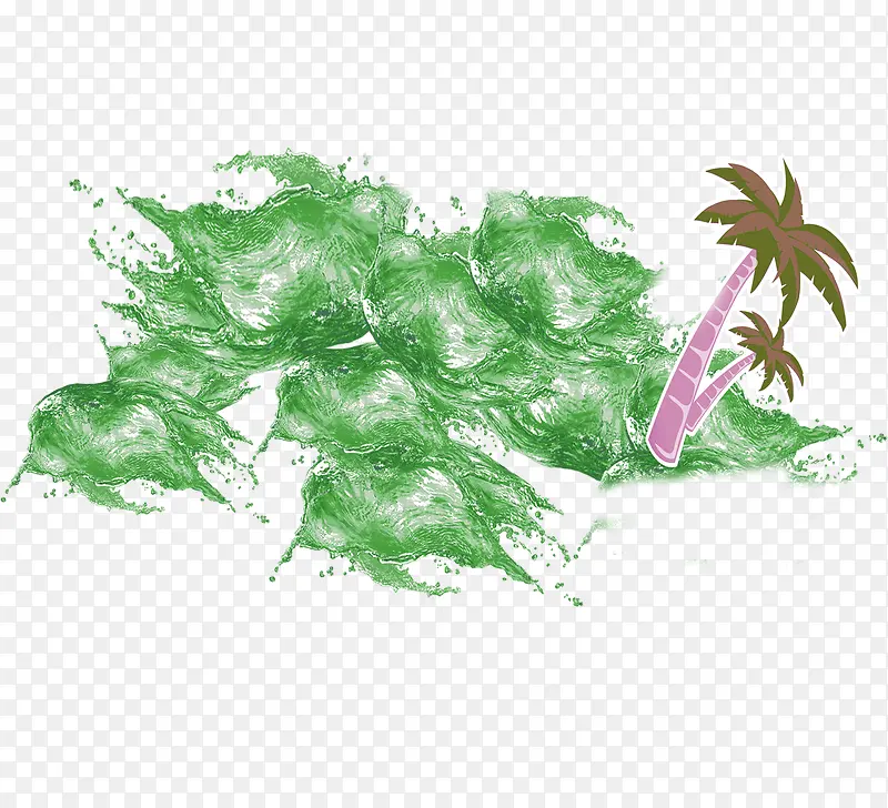 两颗绿色水中椰树