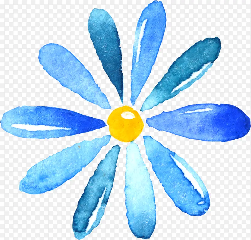 蓝色水彩卡通花朵
