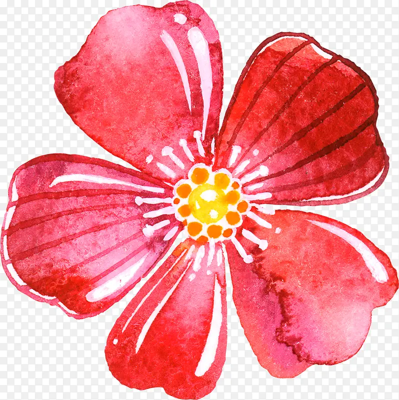 红色水彩卡通花朵