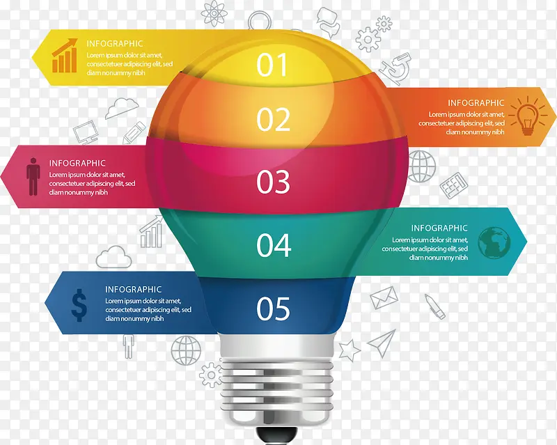 矢量手绘彩色标签灯泡