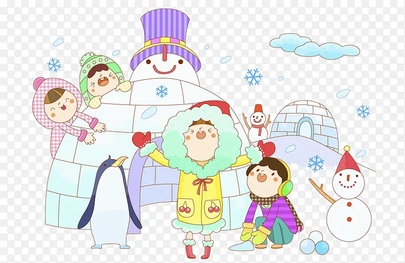 冬天小孩子玩耍