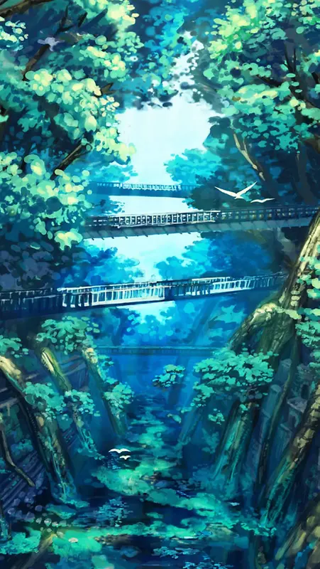 彩绘树林桥彩绘高清合成