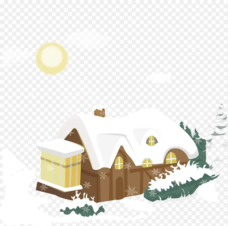房屋冬天挂雪素材