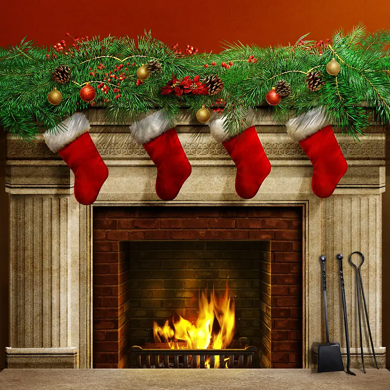 壁炉前的圣诞袜