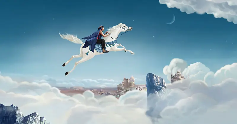 梦幻云层上骑马的男人海报背景