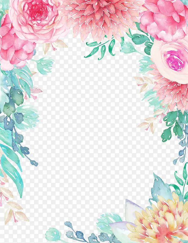 粉色手绘的花朵边框