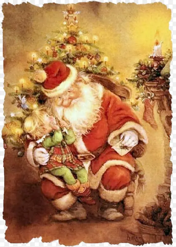 圣诞老人与小孩子古旧模糊图画