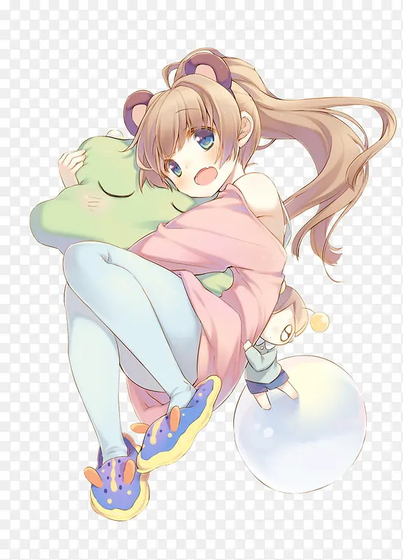 卡通立绘抱枕头女孩