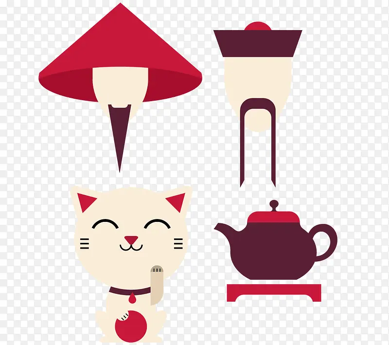 清代官帽和招财猫茶具