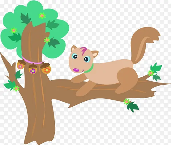 卡通树上的松鼠