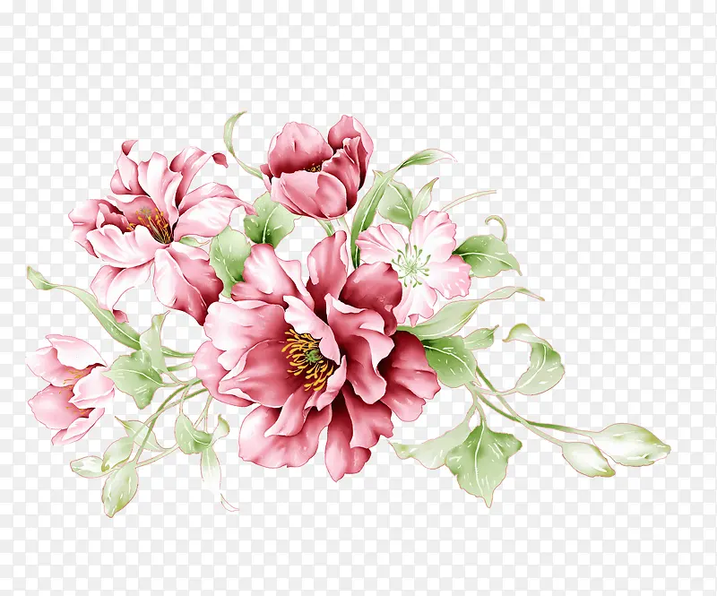 粉色小清新手绘花朵装饰图案