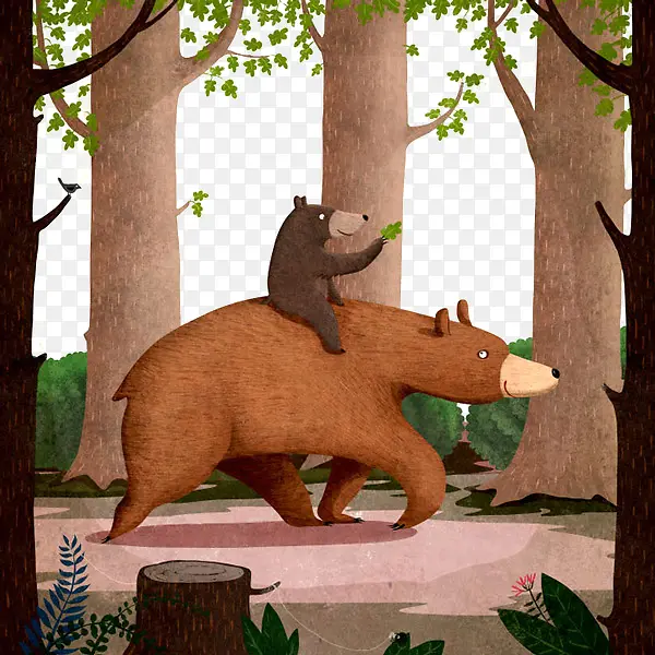 手绘森林和大熊小熊