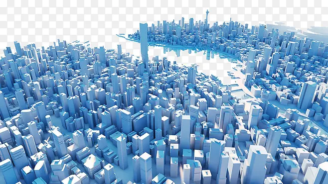 蓝色俯拍城市风景