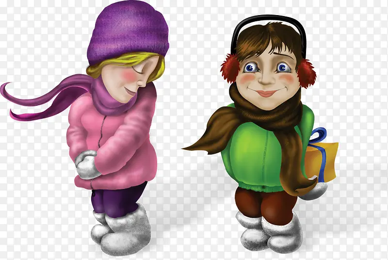 雪地里的两个卡通女孩