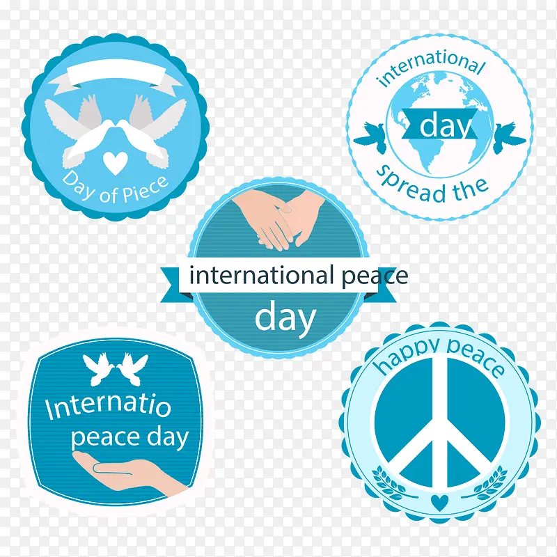 蓝色国际和平日标签矢量图