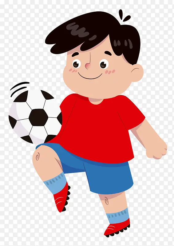 卡通小男孩踢足球玩耍矢量图