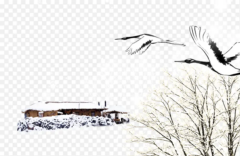 雪景和仙鹤