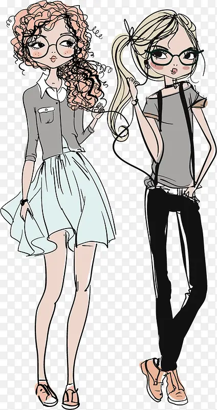 甜美美女插画绘画图片