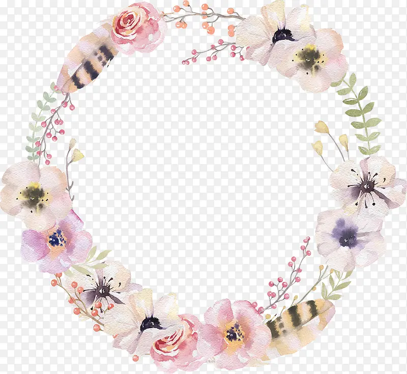 水彩花卉圆形边框装饰图案