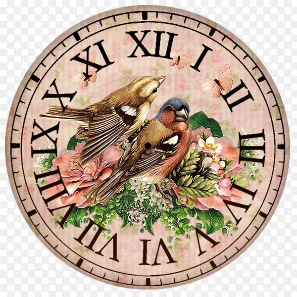 手绘小鸟花朵装饰钟表