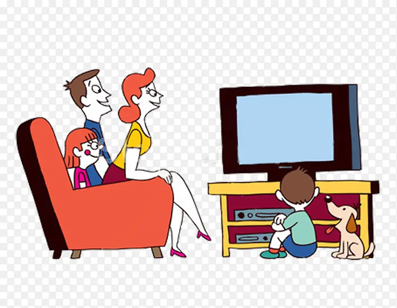 卡通一家人看电视PNG