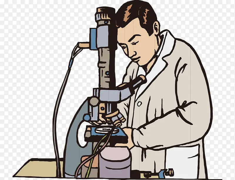 卡通手绘现代显微镜下工作男人