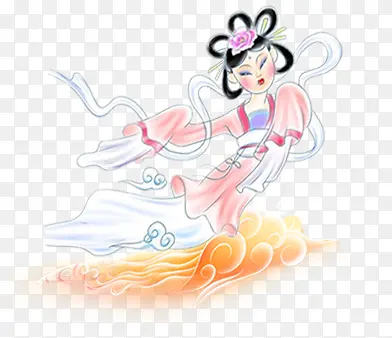 创意手绘嫦娥奔月效果七夕节海报