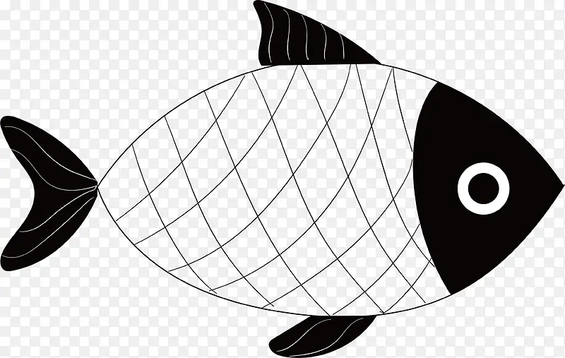 河鲜大鱼手绘黑色海鲜鱼类矢量素