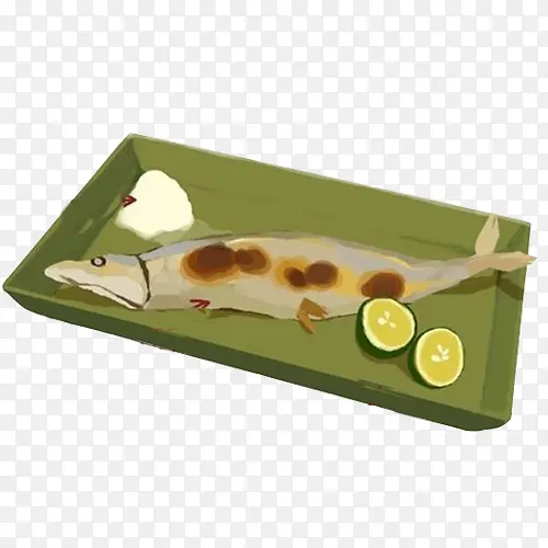 烤秋刀鱼手绘画素材图片