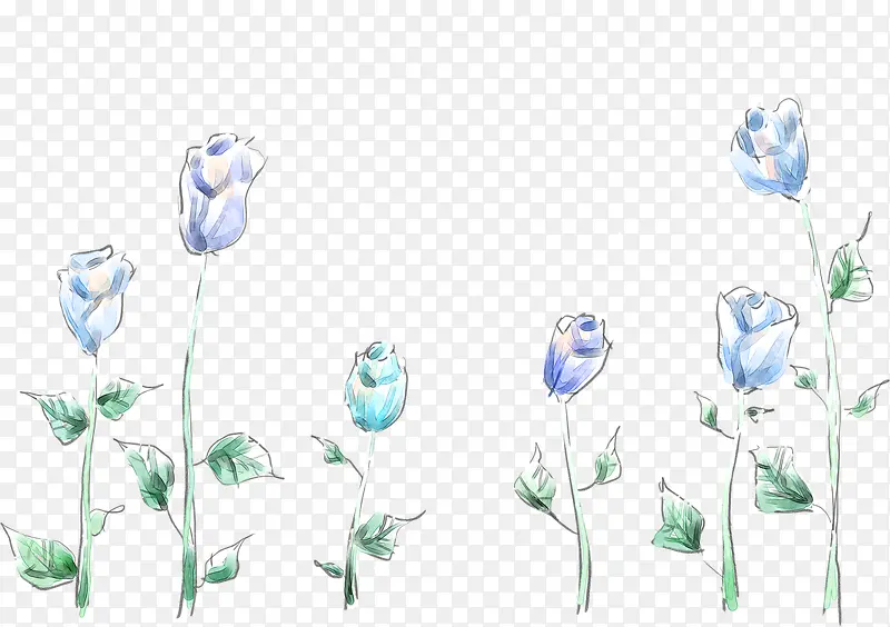 手绘蓝色花卉移门图案