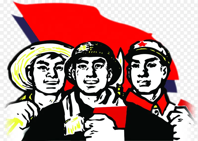 红军劳动人民手绘