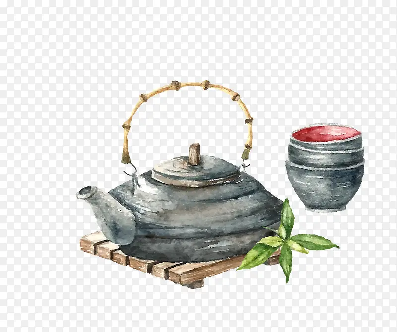 矢量水壶茶杯