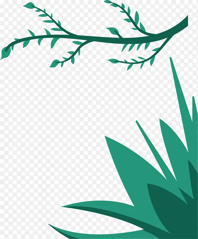 矢量图水彩绿色小草树枝