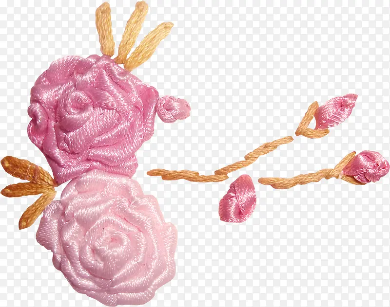 编织丝带绣两朵玫瑰花