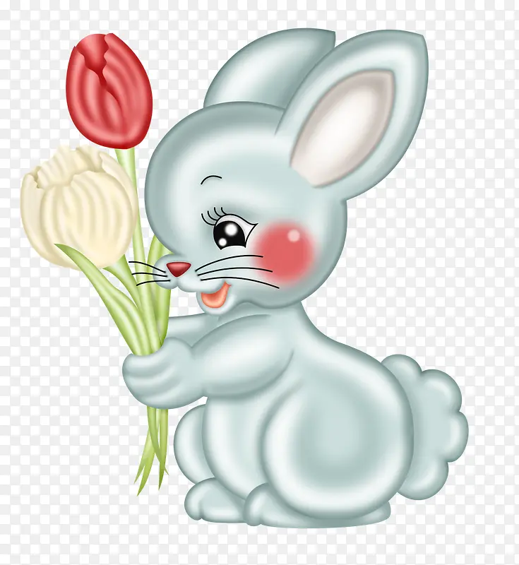 卡通拿花的兔子