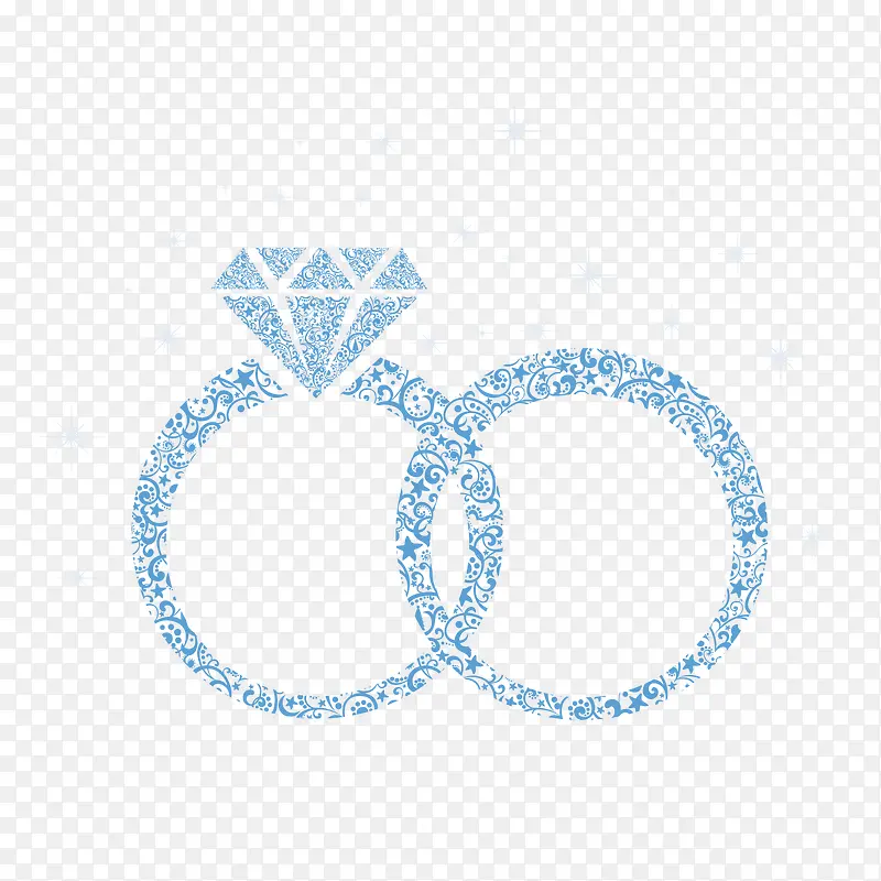 蓝色花纹钻石婚戒