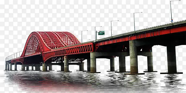 城市风景红色大桥