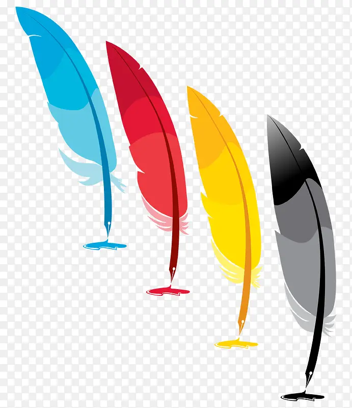 四种不同颜色的卡通羽毛笔